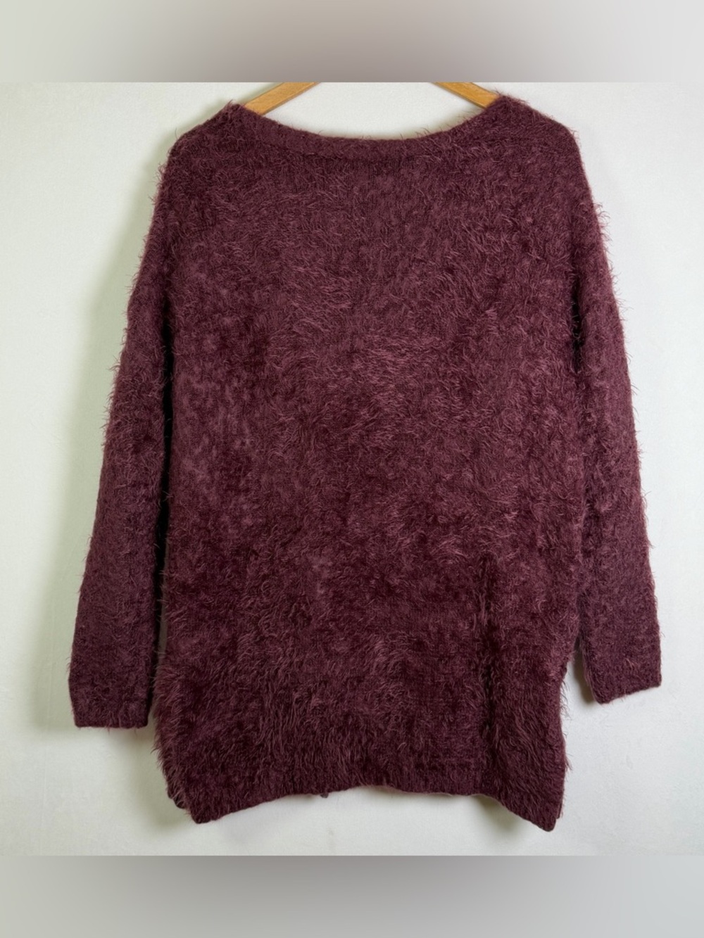 Knox Rose Womens Fuzzy Burgundy Cardigan Sweater Floral Embroidered Boho Duster - Picture 3 of 10